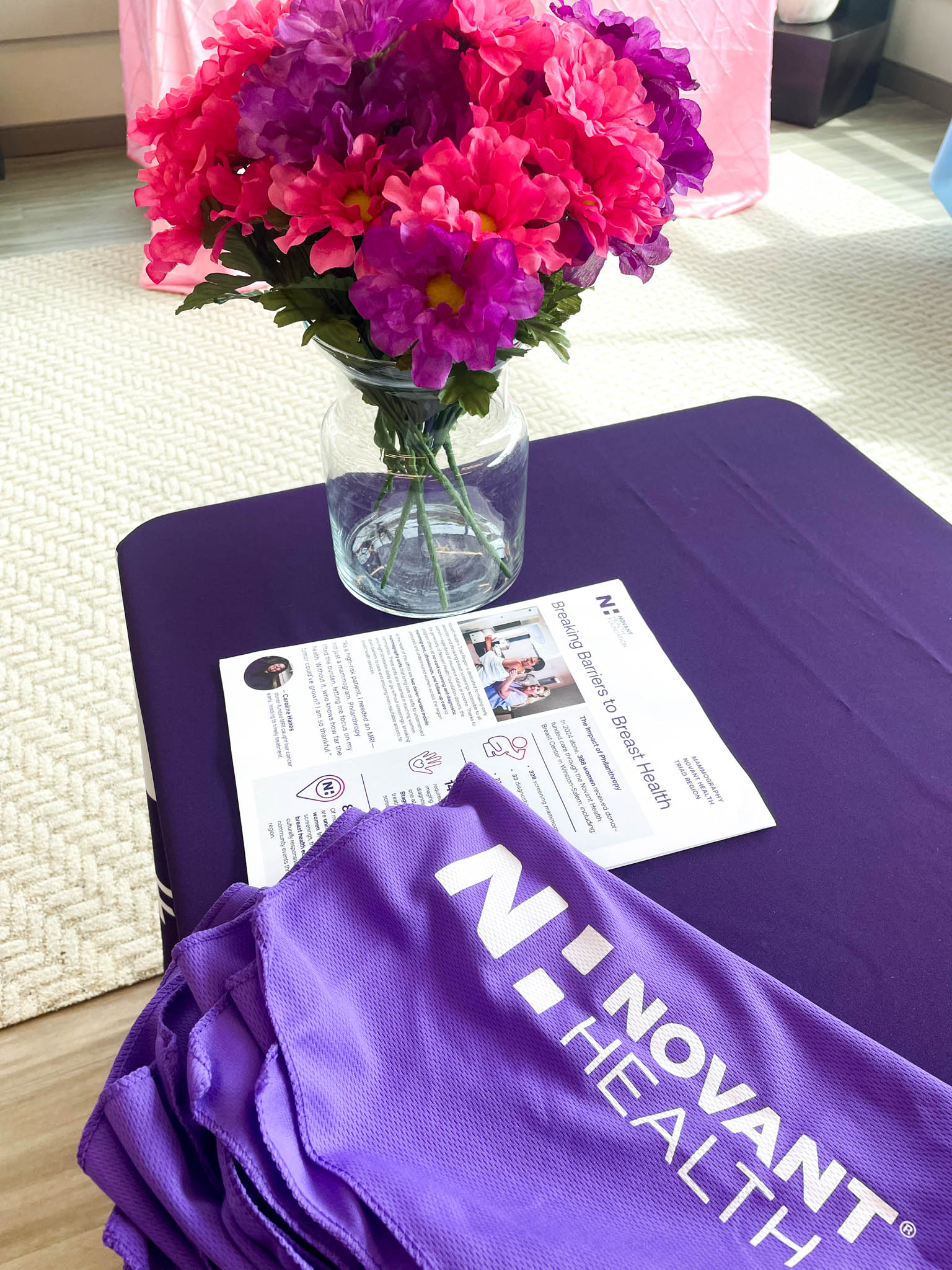 Novant Health Think Pink Fund materials and gifts at a past Pink with Purpose event