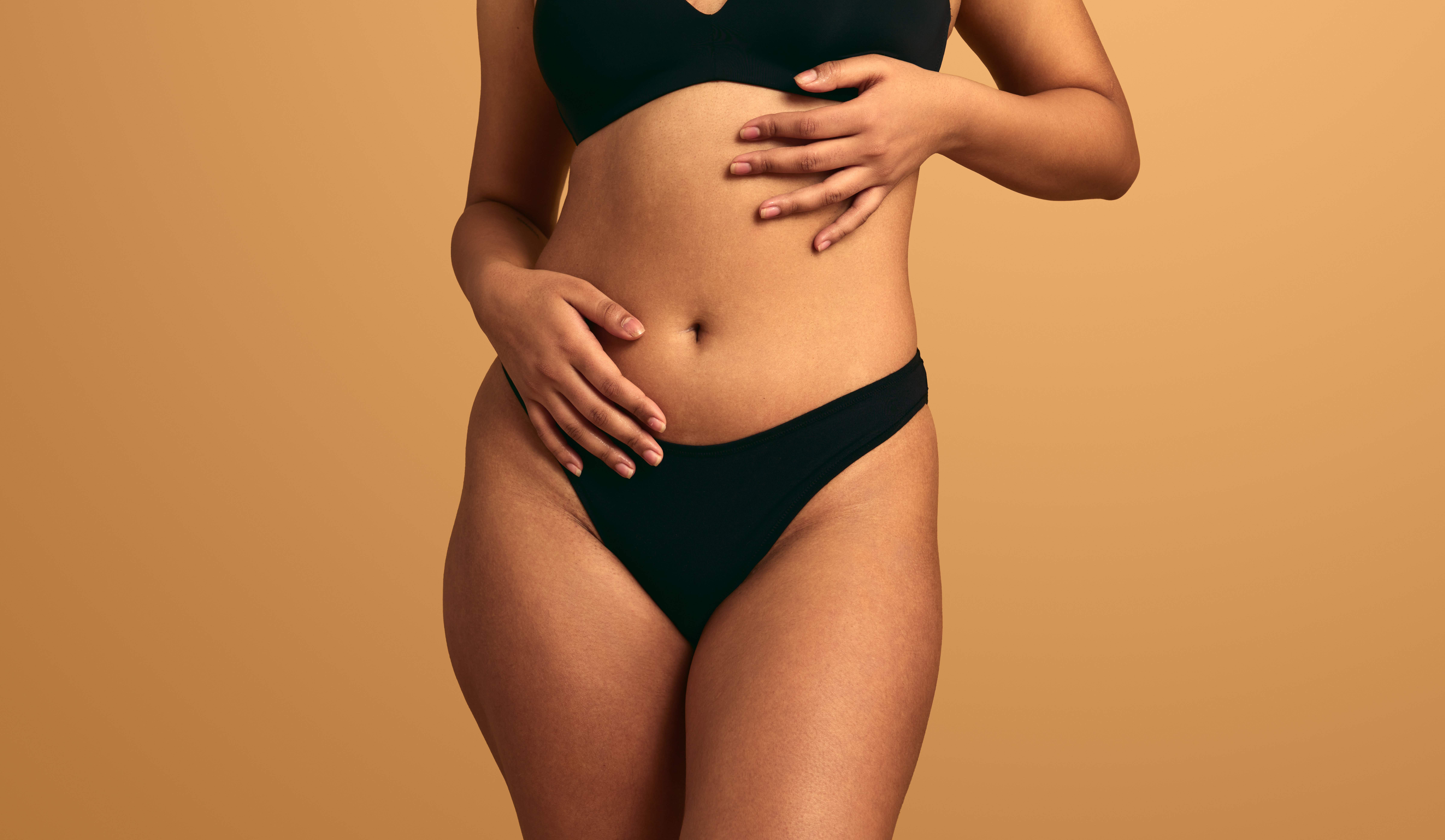  Woman With Curvy Body Touching Belly